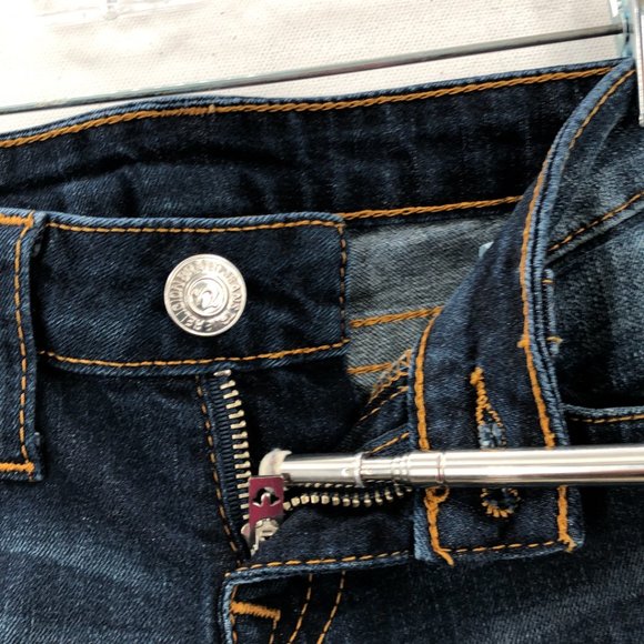 True Religion Blue Medium Wash Distress Denim Skinny Jeans Size 25 - Picture 5 of 10